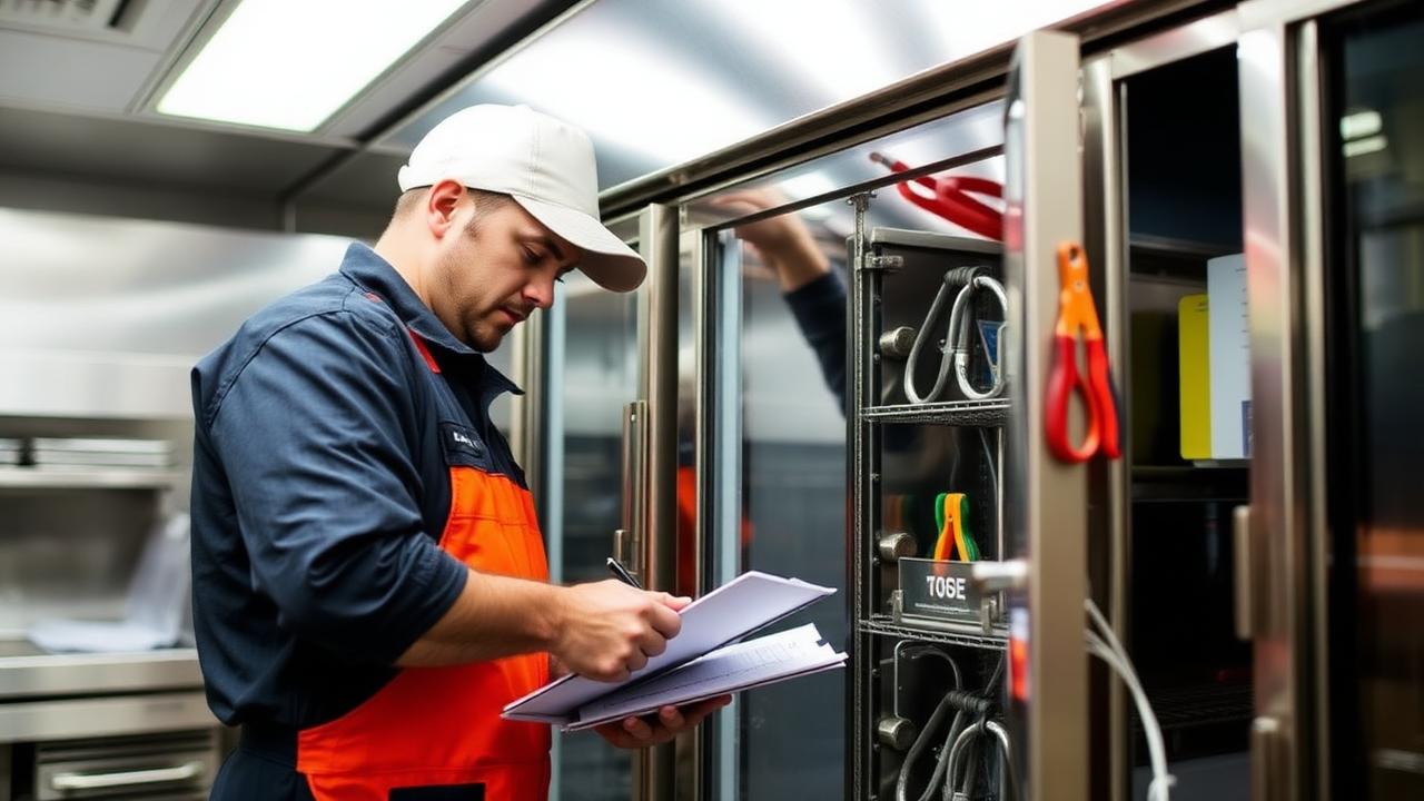 Técnico realizando manutenção preventiva em refrigeração comercial